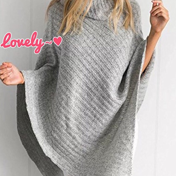 SALE✨Beautiful grey sweater poncho-OSFM✨ HP - Picture 4 of 7